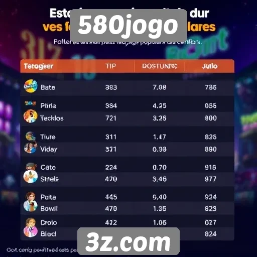 Estatísticas de jogos mais populares no 580jogo